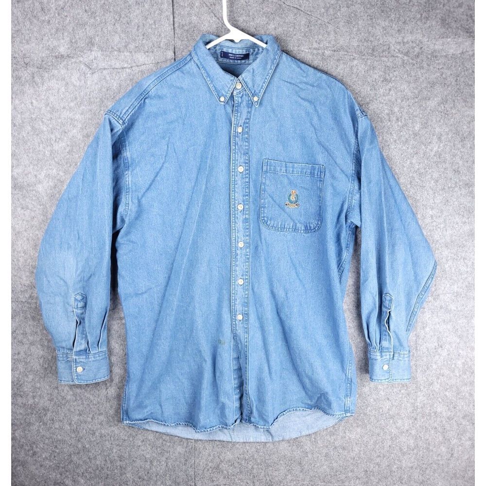 Chaps Ralph Lauren Chambray Shirt Men's Large Button Down Denim Embrdoiered ****